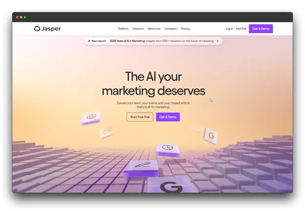 Jasper AI website homepage with the tagline "The AI your marketing deserves."

Keywords: "AI Book Writing Assistant"; "Writing Assistant"; "AI Writing Assistant"