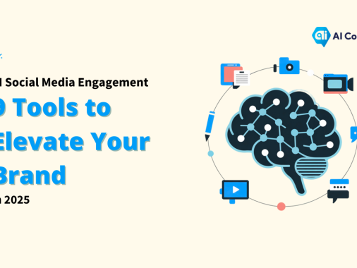 Image depicting 'AI Social Media Engagement: 9 Tools to Elevate Your Brand in 2025' featuring a brain graphic with connected nodes, surrounded by social media icons. Keywords: Generative AI for Content Creation, Generative AI, Content Creation.